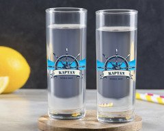 Kişiye Özel Renkli Baskılı Kaptan Tasarımlı İkili Vodka Bardağı-9