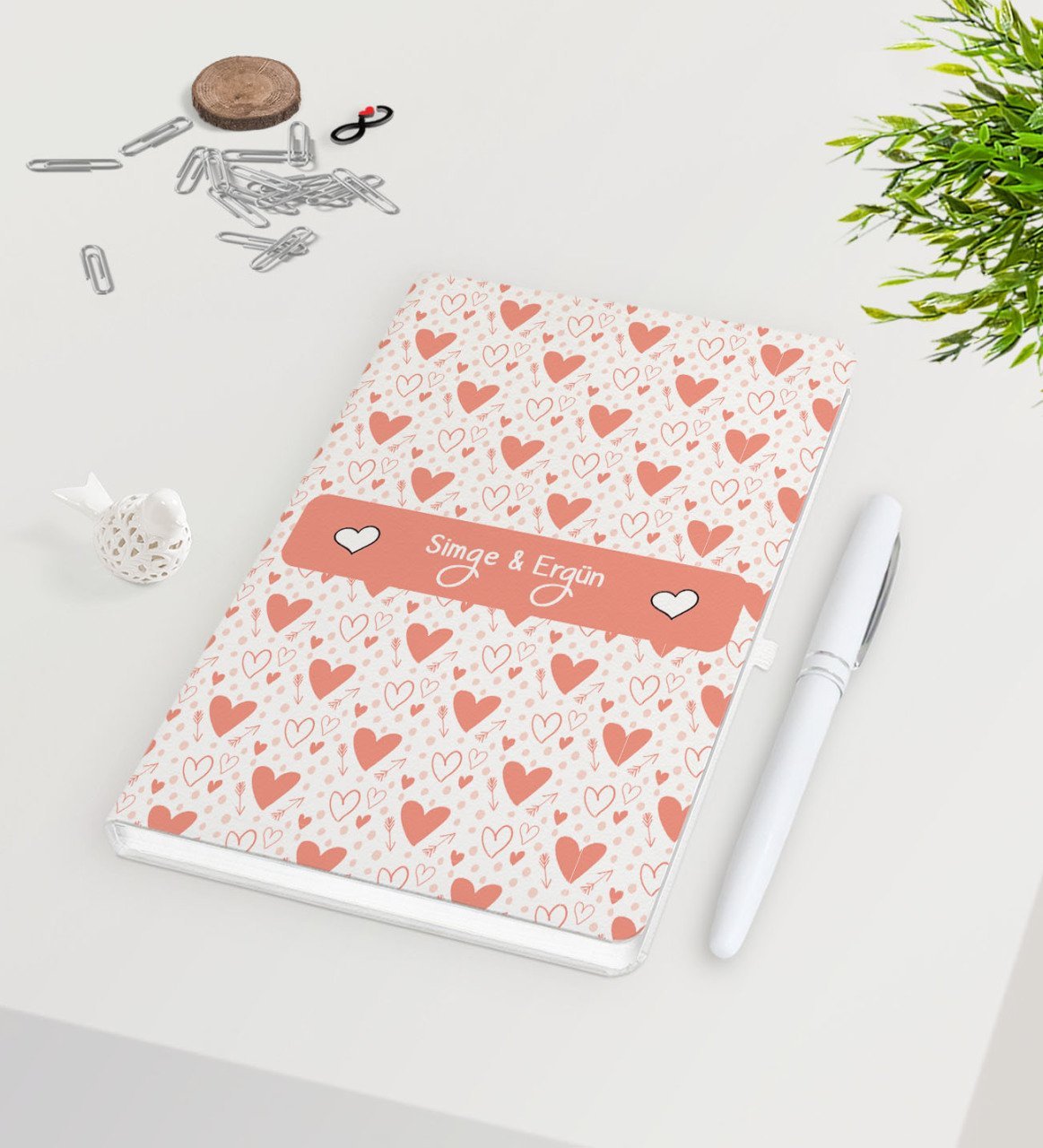 Kişiye Özel Sevgililer Günü Beyaz Defter Kalem Seti-40
