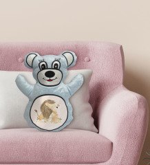 BK Gift Sevimli Aslan Tasarımlı Mavi Ayıcık Yastık-4
