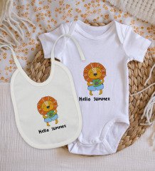 BK Kids Hello Summer Tasarımlı Bebek Body Zıbın ve Mama Önlüğü Hediye Seti - Model 1