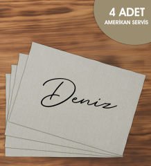 BK Gift Kişiye Özel İsimli 4’li Keten Amerikan Servis Seti-1, Ev Hediyesi,Baskılı Servis Bezi, Mutfak Dekoru