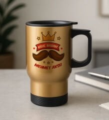 BK Gift Kişiye Özel Babalar Günü Tasarımlı Kulplu Gold Çelik Bardak Termos Mug 450ml-3, Babalar Günü Hediye, Babaya Hediye