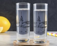 Kişiye Özel Renkli Baskılı Kız Kulesi Tasarımlı İkili Vodka Bardağı-2