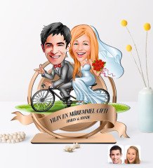 Kişiye Özel Yılın En Mükemmel Çifti Karikatürlü 3D Ahşap Biblo Plaket-68
