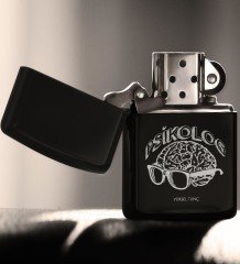 Kişiye Özel Mesleki Psikolog Benzinli Siyah Metal Çakmak