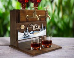 BK Gift Kişiye Özel Kabartma Yeni Yıl Tasarımlı İsimli Çift Musluklu Doğal Ahşap İçki Standı-11, İçki Standı, Doğum Günü Hediyesi, Ev Hediyesi