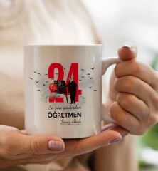 BK Gift Kişiye Özel Öğretmenler Günü Tasarımlı Kupa Bardak ve Atatürk Baskılı Tişört Hediye Seti- 1-4, Öğretmene Hediye, Öğretmenler Günü, 100. Yıl Hediyesi