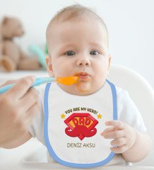 BK Kids Kişiye Özel My Hero Dad Tasarımlı Mavi Bebek Body Zıbın ve Mama Önlüğü Hediye Seti-1