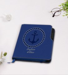 Kişiye Özel Çapa Tasarımlı Lacivert Termo Deri Defter-1