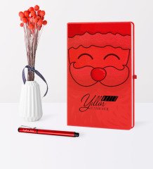 Kişiye Özel Yılbaşı Noel Baba Temalı Kırmızı Defter Kalem Seti - 6