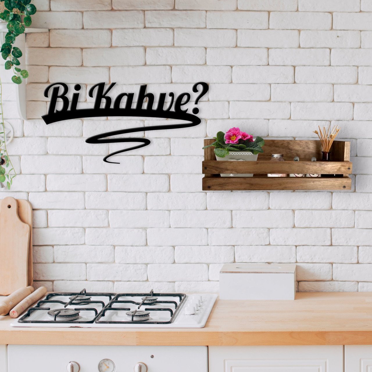 BK Home Dekoratif Doğal Ahşap Raf ve Bi Kahve Duvar Süsü-2