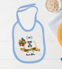BK Kids Kişiye Özel Sünnet Oldum Tasarımlı Mavi Bebek Body Zıbın ve Mama Önlüğü Hediye Seti-5