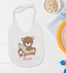 BK Kids Kişiye Özel Sevimli Ayı Tasarımlı Bebek Body Zıbın ve Mama Önlüğü Hediye Seti - Model 1