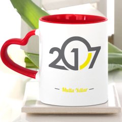 Kişiye Özel Kırmızı Kalpli Kupa Bardak (Yılbaşı Temalı - 14)