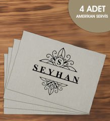 BK Gift Kişiye Özel İsimli 4’li Keten Amerikan Servis Seti-4, Ev Hediyesi,Baskılı Servis Bezi, Mutfak Dekoru