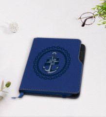 Kişiye Özel Çapa Tasarımlı Lacivert Termo Deri Defter-2