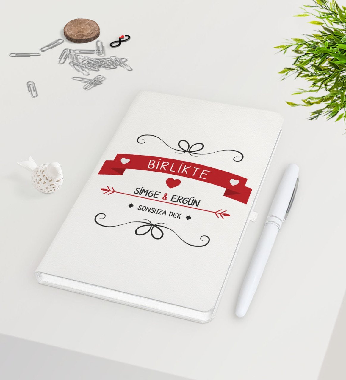 Kişiye Özel Sevgililer Günü Beyaz Defter Kalem Seti-44