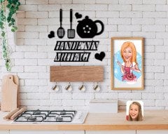 BK Home İsme Özel Mutfak Duvar Süsü Ahşap Karikatürlü Tablo ve Dekoratif Fincan Askılığı Hediye Seti-10