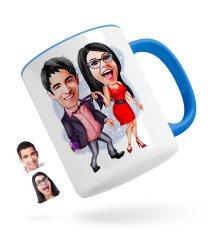 Kişiye Özel Sevgililer Karikatürlü Mavi Kupa Bardak-4