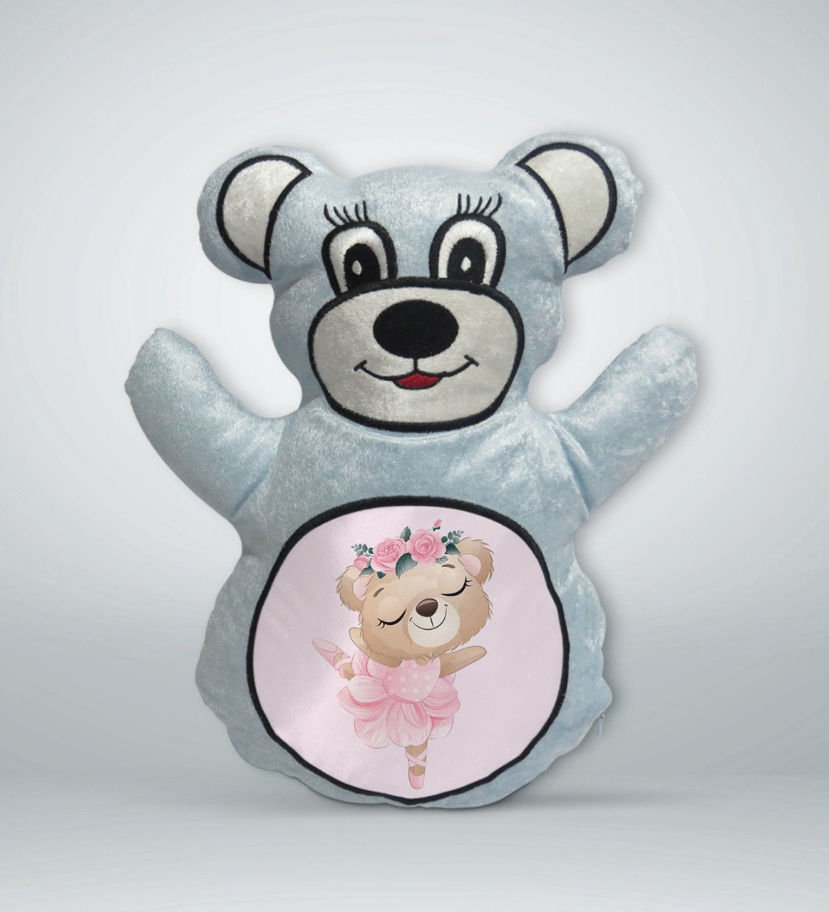 BK Gift Sevimli Ayıcık Tasarımlı Mavi Ayıcık Yastık-2