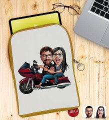 Kişiye Özel Sevgililer Karikatürlü Taşınabilir Koruyucu Tablet Kılıfı & Organizer Çanta - Sarı-103