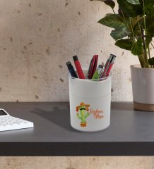 BK Gift Kişiye Özel Kaktüs Tasarımlı Beyaz Akrilik Kalemlik - Model 7