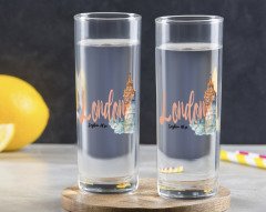 Kişiye Özel Renkli Baskılı London Tasarımlı İkili Vodka Bardağı-2