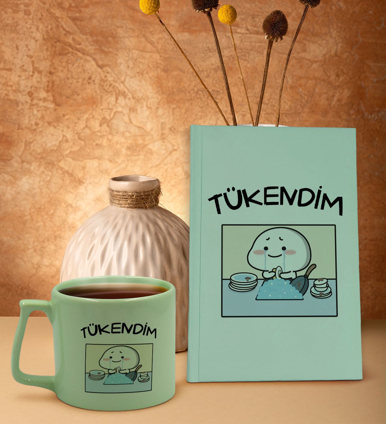 BK Gift Yeşil Sert Kapaklı Defter ve Middle Kupa Seti, Arkadaşa Hediye, Yeni İş Hediyesi, Doğum Günü Hediyesi-8
