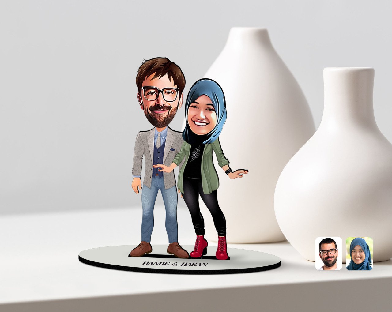Kişiye Özel Sevgililer Karikatürlü Ahşap Biblo Model-58