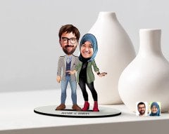 Kişiye Özel Sevgililer Karikatürlü Ahşap Biblo Model-58