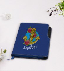 Kişiye Özel Çapa Tasarımlı Lacivert Termo Deri Defter-4