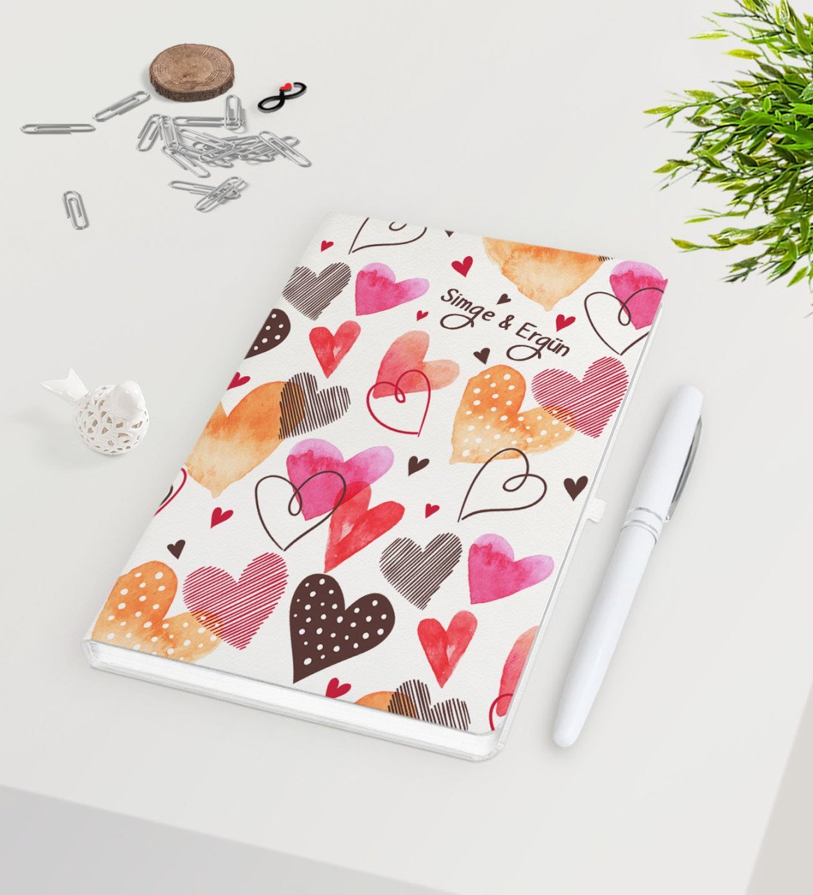 Kişiye Özel Sevgililer Günü Beyaz Defter Kalem Seti-46