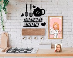 BK Home İsme Özel Mutfak Duvar Süsü Ahşap Karikatürlü Tablo ve Dekoratif Fincan Askılığı Hediye Seti-12