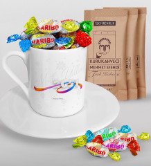 BK Gift Kişiye Özel 2023 Mutlu Yıllar Türk Kahvesi Fincanı Mehmet Efendi Kahve ve Haribo Şeker Hediye Seti-4