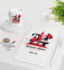 Kişiye Özel Öğretmenler Gününüz Kutlu Olsun Beyaz Defter Kalem Türk Kahvesi Fincanı Seti-1