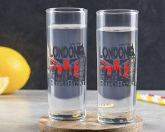 Kişiye Özel Renkli Baskılı London Tasarımlı İkili Vodka Bardağı-3