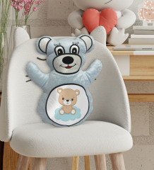 BK Gift Sevimli Ayıcık Tasarımlı Mavi Ayıcık Yastık-4