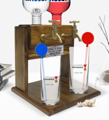 Kişiye Özel Renkli Baskılı Kahramanmaraş Tasarımlı Turistik İkili Vodka Bardağı ve Çift Musluklu Doğal Ahşap Vodka Standı-1