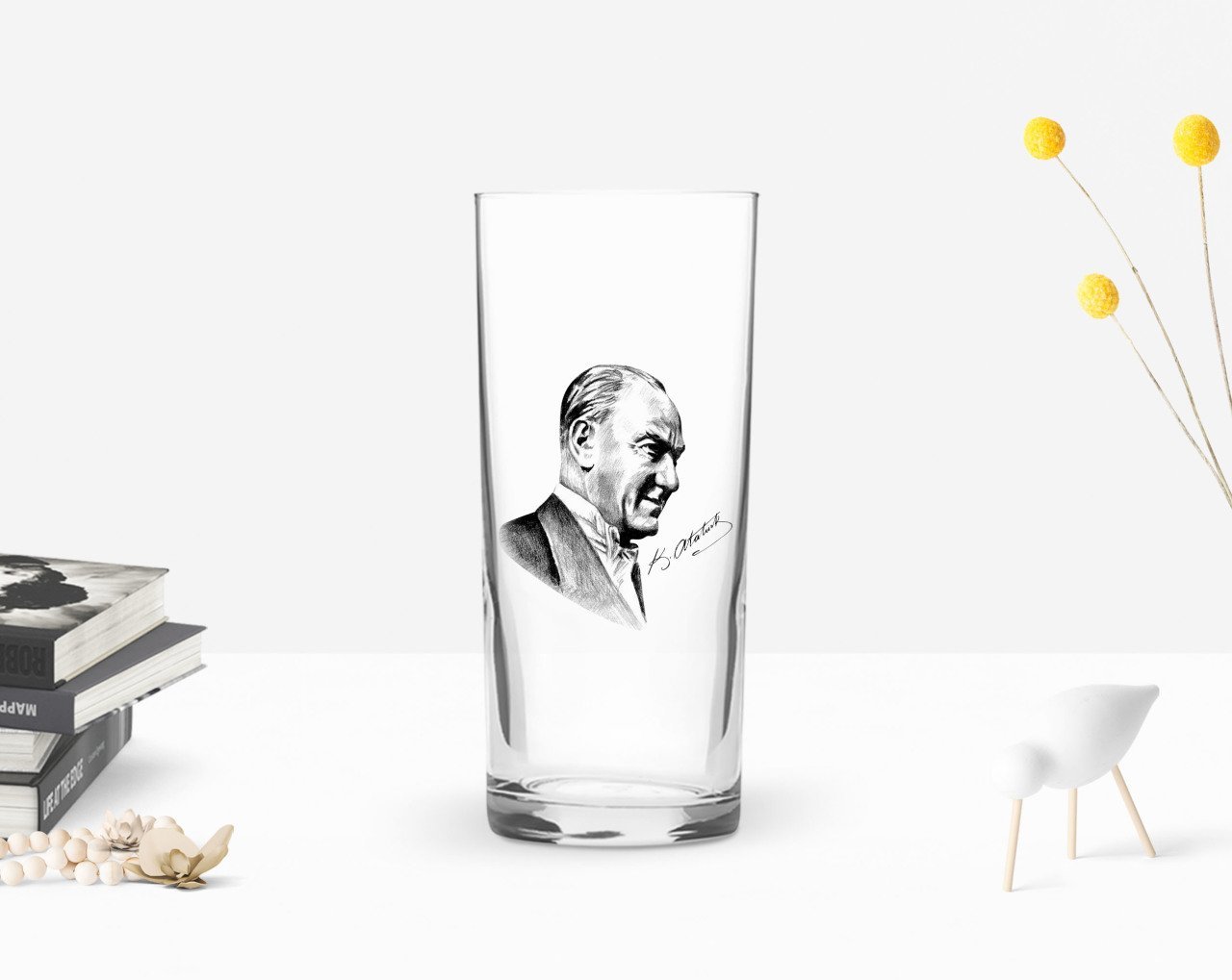 BK Home Renkli Baskılı Atatürk Temalı Rakı Bardağı-10