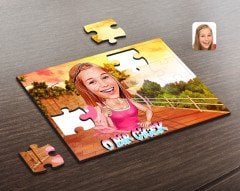 Kişiye Özel Kadınlar Günü O Bir Çiçek Karikatürlü Ahşap Puzzle-1