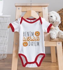 BK Kids Aslan Dayım Tasarımlı Kırmızı Bebek Body Zıbın ve Mama Önlüğü Hediye Seti-1