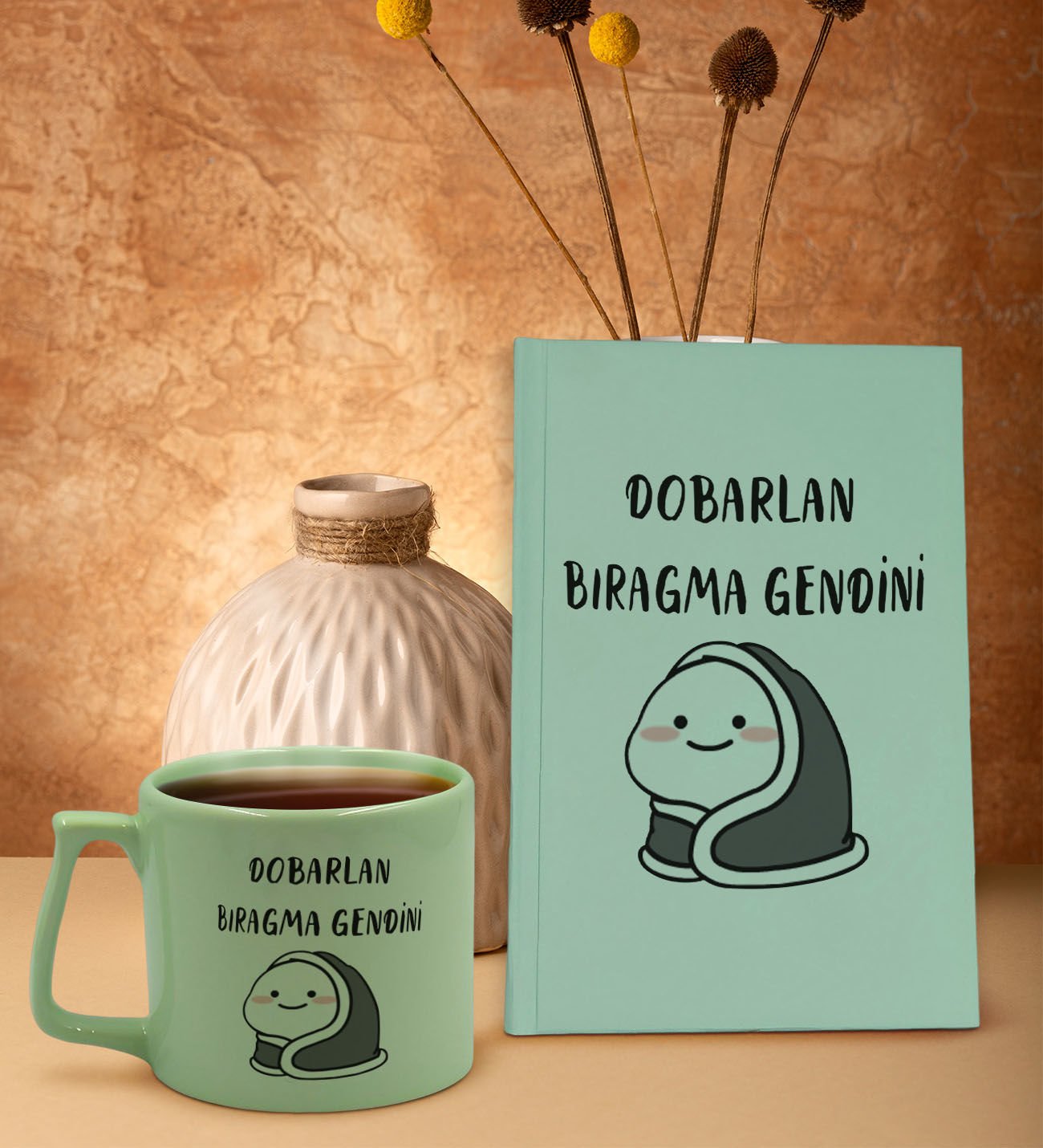BK Gift Yeşil Sert Kapaklı Defter ve Middle Kupa Seti, Arkadaşa Hediye, Yeni İş Hediyesi, Doğum Günü Hediyesi-9