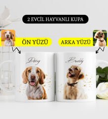 BK Gift Kişiye Özel İki Evcil Hayvan Karikatürlü Beyaz Kupa Bardak-7, Arkadaşa Hediye, Sevgiliye Hediye