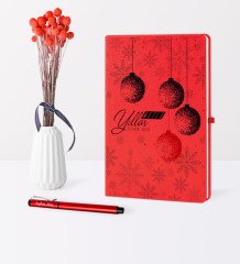 Kişiye Özel Yılbaşı Mutlu Yıllar Temalı Kırmızı Defter Kalem Seti - 13