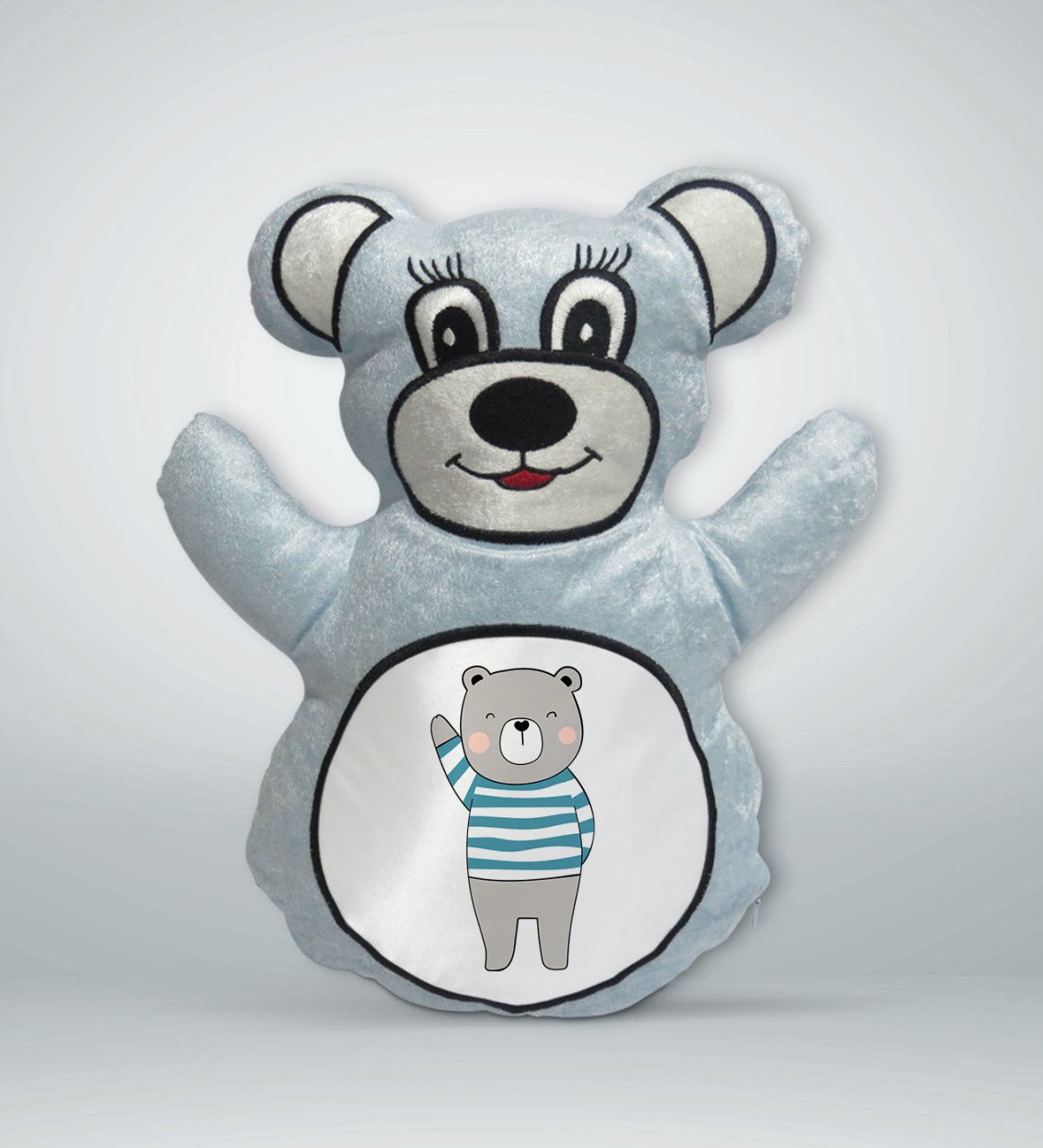 BK Gift Sevimli Ayıcık Tasarımlı Mavi Ayıcık Yastık-5