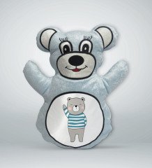 BK Gift Sevimli Ayıcık Tasarımlı Mavi Ayıcık Yastık-5