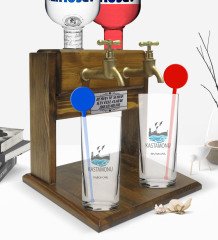 Kişiye Özel Renkli Baskılı Kastamonu Tasarımlı Turistik İkili Vodka Bardağı ve Çift Musluklu Doğal Ahşap Vodka Standı-1