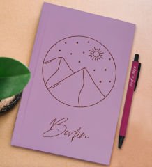 BK Gift Kişiye Özel İsimli Lila Sert Kapaklı Defter ve Tükenmez Kalem Seti, Arkadaşa Hediye, Yeni İş Hediyesi, Doğum Günü Hediyesi-3