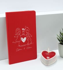 BK Gift Sevgililere Özel İsimli Kırmızı Defter ve Kalp Taş Obje Kokulu Mum Hediye Seti-3, Sevgiliye Hediye, Sevgililer Günü