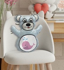BK Gift Sevimli Balina Tasarımlı Mavi Ayıcık Yastık-1